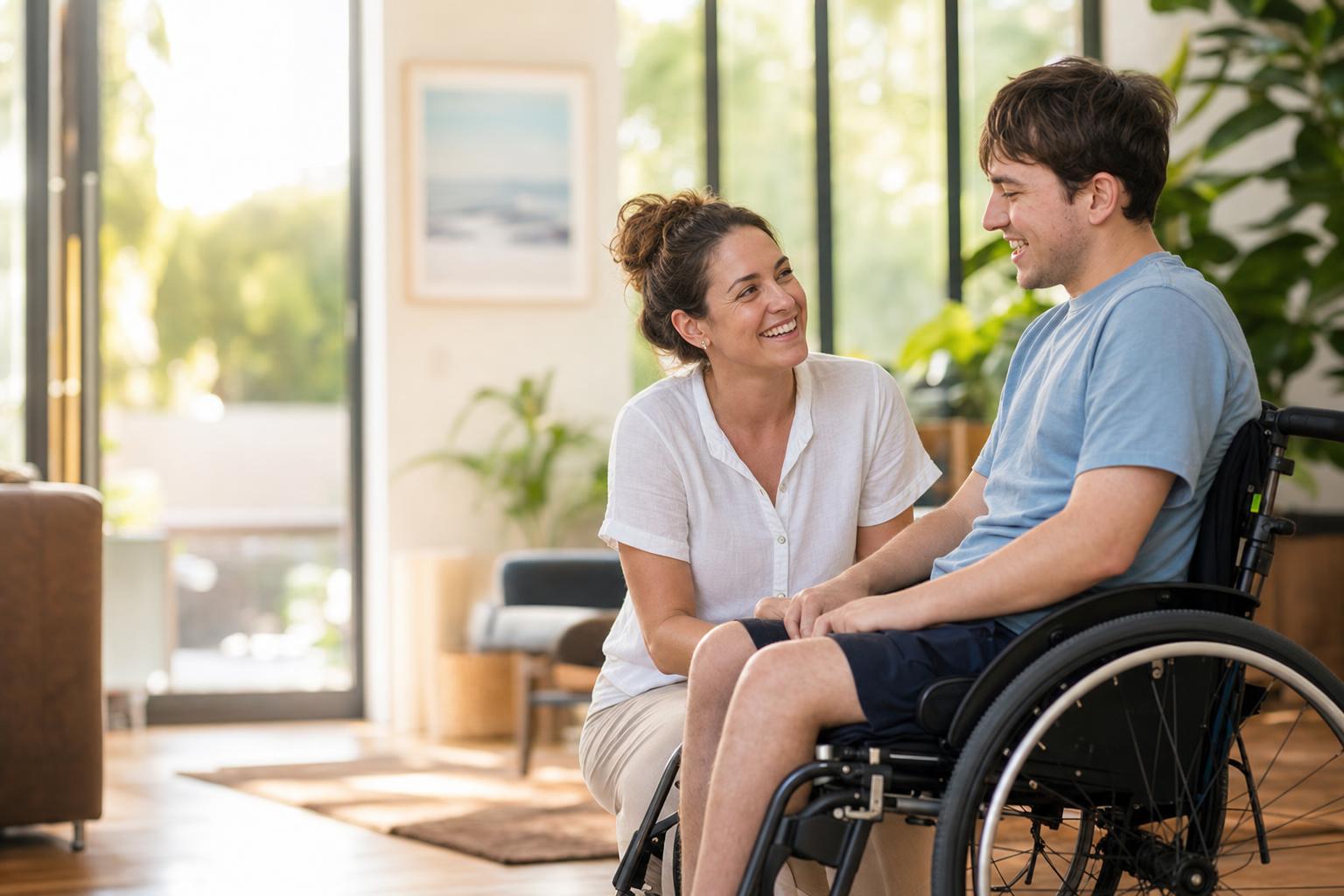A support worker talking with a client at home in Adelaide